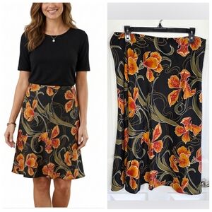 Floral Black and Orange Silk Skirt Women's Size 14 Amanda Smith